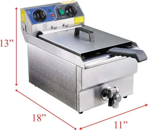 Miniatura 2 de Freidora eléctrica comercial de acero inoxidable con drenaje y cesta (10L, tanque individual plateado)