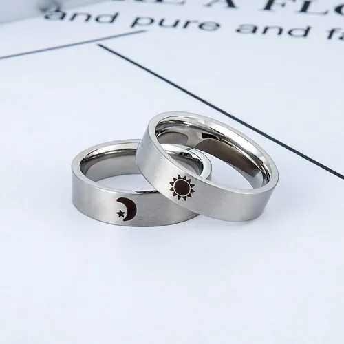 Miniatura 3 de XAHH - Anillos de sol y luna con estrella, para parejas, 2 piezas de acero inoxidable, color plateado, de compromiso, boda