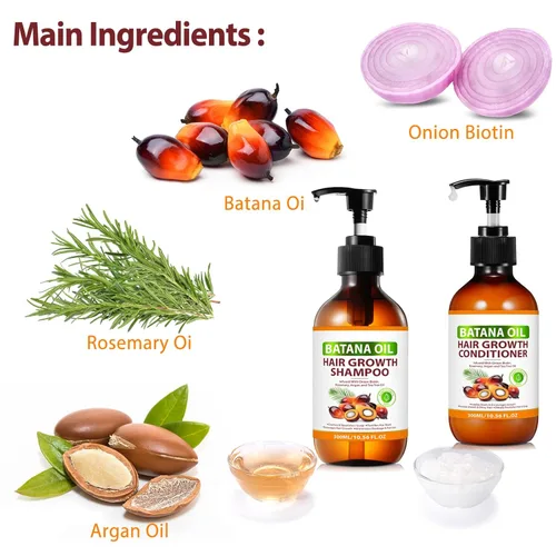 Miniatura 6 de Batana Oil - Juego de champú y acondicionador orgánico Batana con cebolla, romero, árbol de té de argán, productos para el cabello espesante