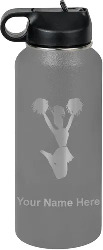 Miniatura 60 de LaserGram Botella de agua personalizada, animadora, acero inoxidable de doble pared aislada al vacío con popote superior, regalo grabado