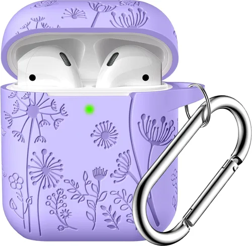 Miniatura 17 de Lerobo Funda protectora completa para AirPods de 2ª y 1ª generación, con grabado de flores, compatible con Apple AirPod, funda de carga con llavero
