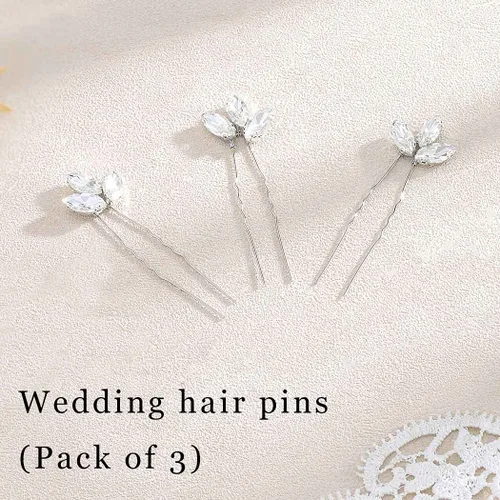 Miniatura 7 de Horquillas para el pelo de novia con diamantes de imitación, accesorios para el cabello de boda para mujeres y novias (paquete de 3)