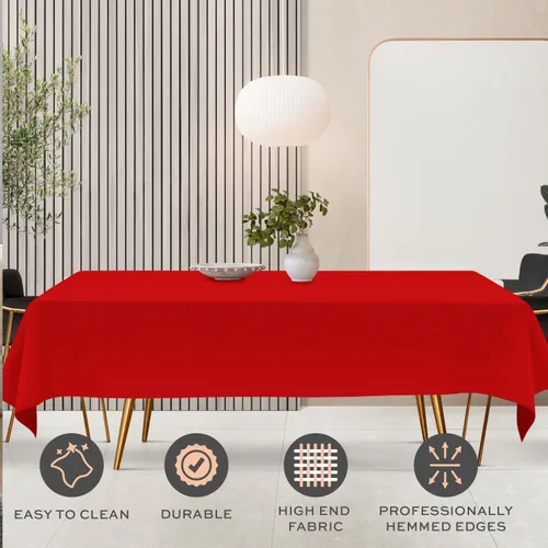 Miniatura 4 de Mantel rectangular de 60 x 102 pulgadas, mantel para mesas de 6 pies, poliéster lavable Rojo