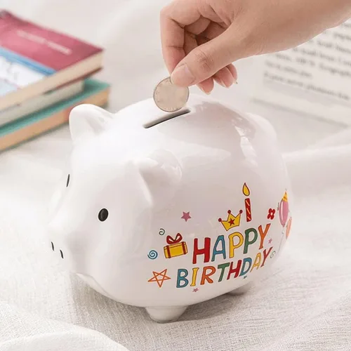 Miniatura 3 de Alcancía, alcancía decorativa de cerámica para adultos y niños para apreciar un bonito banco de dinero para niños y niñas (azul, blanco, rosa)