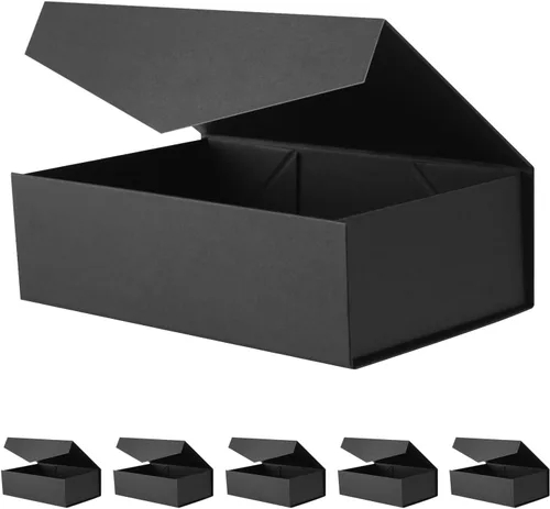 Miniatura 9 de BLK&WH Caja de regalo de 9 x 6.5 x 3.8 pulgadas, caja de regalo negra, caja de padrino, caja plegable con tapa de cierre magnético para embalaje