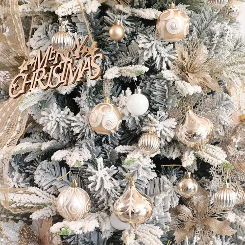 Miniatura 4 de Juego de adornos de bolas de Navidad surtidas de 100 unidades, decoración de árbol de Navidad de temporada inastillable con paquete de regalo Dorado