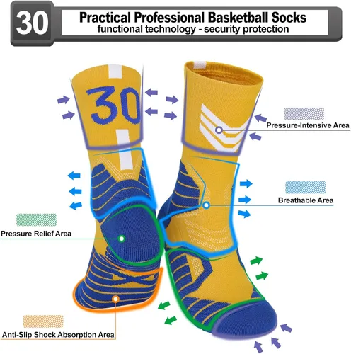 Miniatura 2 de 2 pares de calcetines de baloncesto para hombres y niños, equipo de baloncesto con número de la suerte, calcetines de estrella para niños y adultos