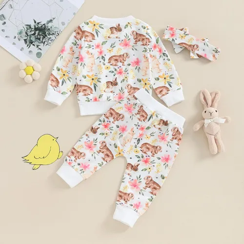Miniatura 27 de Mandizy Conjunto de ropa de bebé niña otoño 3 6 9 12 18 24 meses sudadera de manga larga y pantalones con estampado floral y diadema