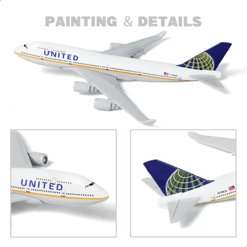 Miniatura 4 de 1/400 Modelo de Avión United 747 para Boeing 747 Airlines Modelo de Avión de Metal Fundido a Presión con Soporte (6 pulgadas L) para Regalo
