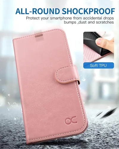 Miniatura 6 de OCASE Funda tipo cartera compatible con iPhone 13, de piel sintética, con tarjetero, bloqueo RFID, soporte para teléfono
