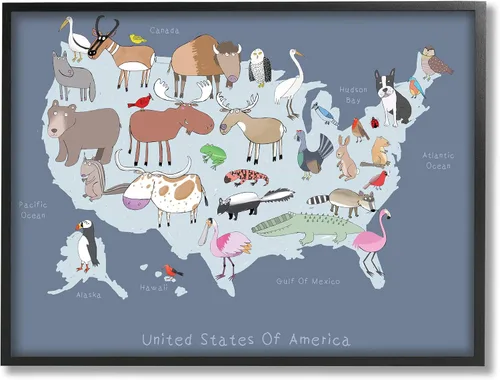 Miniatura 6 de Stupell Industries Mapa de Estados Unidos con ilustraciones de animales juguetones, diseñado por Carla Daly Gray - Arte de pared enmarcado de 11 x