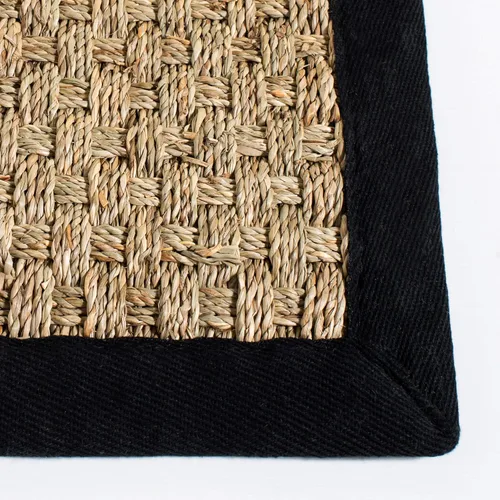 Miniatura 4 de SAFAVIEH Alfombra de Área 6x9 - Colección de Fibra Natural - Natural y Negro, Hierba Marina, Patrón de Tejido de Canasta con Borde (NF114C)