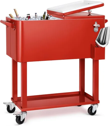 Miniatura 11 de Carrito de hielera rodante de 80 cuartos de galón, carro enfriador para patio, bar de bebidas para fiestas en el patio trasero, con soporte