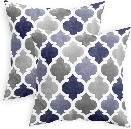 Miniatura 8 de CaliTime Juego de 2 fundas de almohada decorativas de forro polar degradado con cadena geométrica enrejada cuadriculada para sofá, cama, sofá