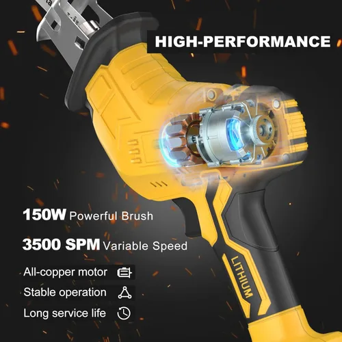 Miniatura 9 de Sierra recíproca inalámbrica para batería Dewalt de 20V, sierras recíprocas con motor de escobillas de 150W, velocidad variable de 0-3500 SPM, kit