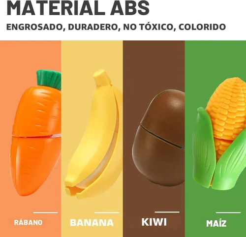 Miniatura 3 de LESUTER TOYS - 70 piezas de juguete de corte para la cocina de niños, accesorios de frutas y verduras imaginarias con cesta de almacenamiento