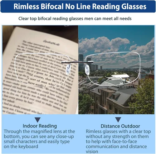 Miniatura 3 de Gafas de lectura fotocrómicas bifocales sin montura para hombres lectores de computadora Gafas de sol de transición de luz anti-azul con lectores