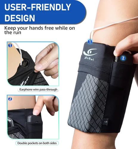 Miniatura 4 de HiRui Brazalete deportivo universal para teléfono celular, brazalete para correr para entrenamiento de ejercicio, compatible con iPhone Negro
