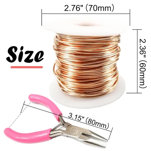 Miniatura 2 de 99.9% alambre de cobre suave, calibre 22, diámetro 0.024 pulgadas, 738 pies / 225 M, 20 onzas, carrete de alambre de cobre puro con mini alicates