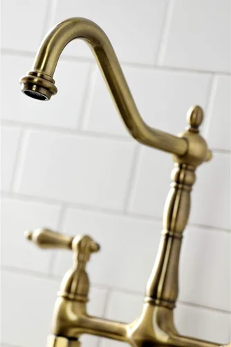 Miniatura 5 de Kingston Brass KS1273ALBS Heritage - Grifo de puente de cocina de 8 pulgadas con rociador de latón, latón antiguo