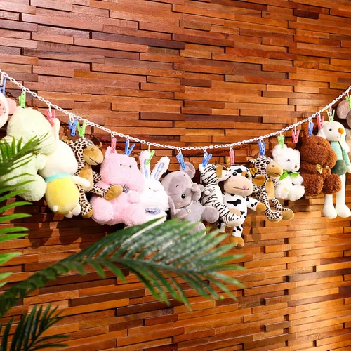 Miniatura 4 de Blulu Cadena de almacenamiento de animales de peluche de 80 pulgadas para almacenamiento de animales de peluche con 20 clips, organizador colgante