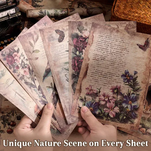 Miniatura 3 de icceemee 160 hojas de papel para álbumes de recortes de naturaleza, suministros para álbumes de recortes para diarios, conjunto de papel