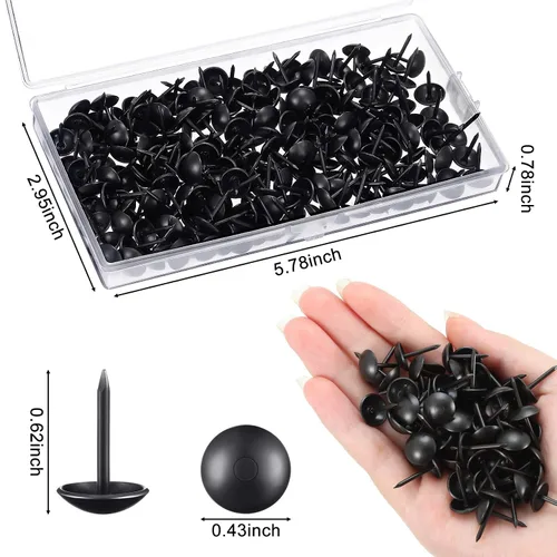 Miniatura 3 de Outus 200 tachuelas de tapicería negras de 7/16 pulgadas, tachuelas decorativas para muebles, pasadores de pulgar, clavos de tapicería con caja