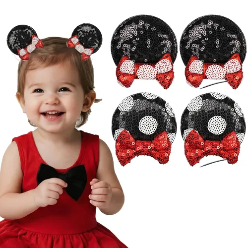 Miniatura 10 de Pinzas para orejas de ratón con lazo de lentejuelas brillantes, 2 pares, pasadores de pelo para niñas, accesorios para el cabello para decoración