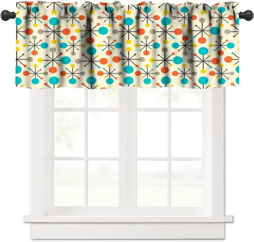 JESTRONRY Cenefa geométrica abstracta para ventana, diseño moderno de mediados de siglo años cincuenta, cenefa de cortina para decoración de cocina