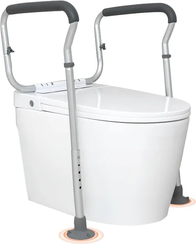 Miniatura 9 de Happybuy Barra de seguridad para inodoro, marco de asiento de inodoro ajustable, se adapta a la mayoría de inodoros, soporta 300 libras, barras