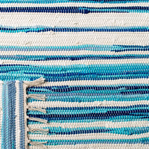 Miniatura 9 de SAFAVIEH Rag Rug Collection - Alfombra de pasillo de 2 pies 3 pulgadas x 7 pies, color marfil y azul, hecha a mano, de algodón a rayas, ideal