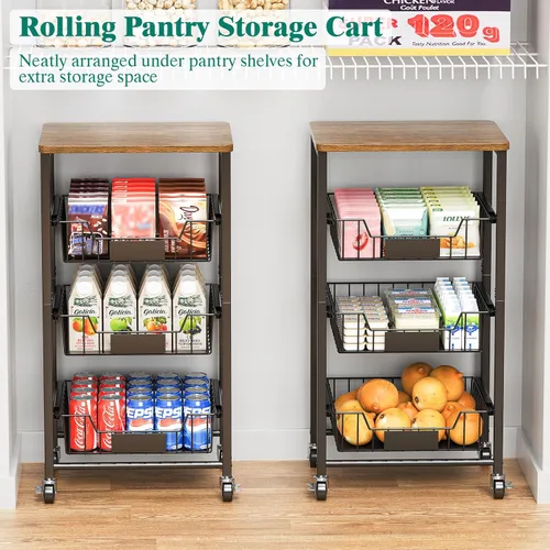 Miniatura 2 de XYZLVSI Carrito de almacenamiento de cocina con ruedas, carrito de metal de 4 niveles, cesta de almacenamiento de frutas y verduras, estante