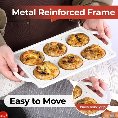 Miniatura 6 de CAKETIME Molde para huevos de silicona con marco reforzado de metal de 3 pulgadas para sándwiches de desayuno, molde redondo de silicona
