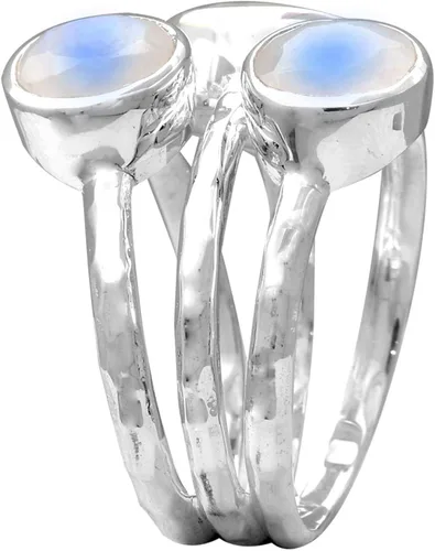 Miniatura 4 de YoTreasure . Anillo de plata de ley 925 con piedra lunar natural de 3 piedras, Piedra preciosa Metal, piedra de luna