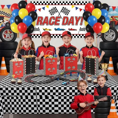 Miniatura 6 de Gersoniel 16 bolsas de recuerdo de fiesta de coches de carreras en velocidad suministros de fiesta de cumpleaños, bolsas de regalo con asas