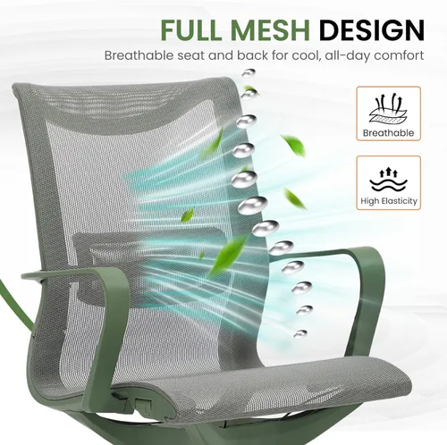 Miniatura 3 de LuxErgo Silla de oficina ergonómica de malla, silla de escritorio con respaldo medio con soporte lumbar y reposabrazos, altura ajustable, reclinable