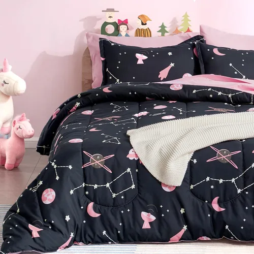 SLEEP ZONE - Juego de edredón de 5 piezas tamaño Individual para niños, estampado suave, con edredón, sábanas y fundas para cojín y almohada, diseño