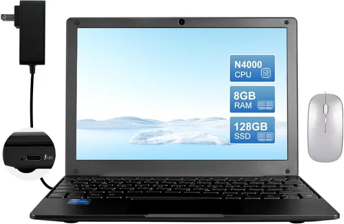 HBESTORE10.1 Mini portátil, pantalla IPS, con Celeron N4000 (hasta 2.6 GHz), 8 GB de RAM 128 GB SSD Windows 11 OS, computadora pequeña ligera y