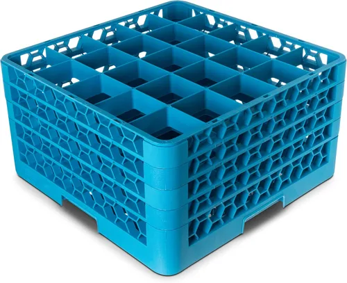 Carlisle FoodService Products RG25-414 OptiClean - Estante de vidrio con 25 compartimentos con 4 extensores, compartimentos de 3-1/2 pulgadas, azul