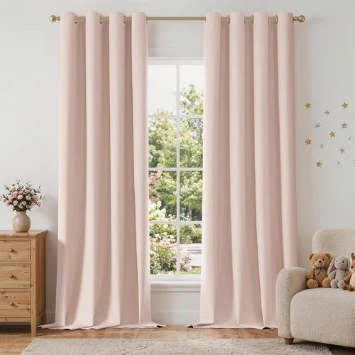 Miniatura 14 de ChrisDowa Cortinas 100% Opacas de Abedul Sólido de 45 Pulgadas de Largo, 2 Paneles para Dormitorio y Sala de Estar, Estilo Granja Oscurecedoras