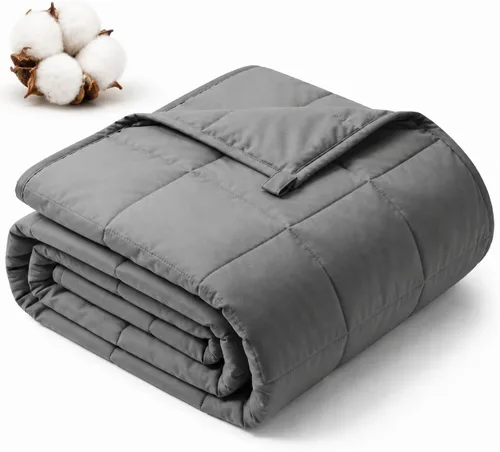 Gkyet Weighted Blanket for Adults, 48" x 72" 15 lbs, Grey Soft Cooling Weighted Blanket with Glass Beads, Breathable All Season Blanket, Machine
