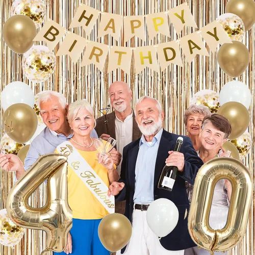 Miniatura 6 de Trgowaul Decoraciones de cumpleaños número 40 para mujer, pancarta, banda y corona, decoración de pastel, globo de número 40, cortinas de flecos