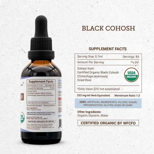 Miniatura 4 de Secrets of the Tribe Blue Cohosh USDA Organic Extracto sin alcohol, gotas de hierbas de alta potencia Hecho de raíz seca 100% de cohosh azul