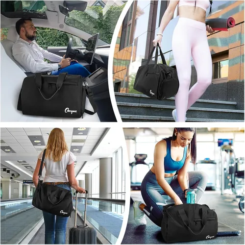 Miniatura 7 de Gryme Bolsa de gimnasio pequeña de 15 pulgadas con compartimento para zapatos y bolsillo húmedo, mini bolsa de lona para hombres y mujeres, pequeña