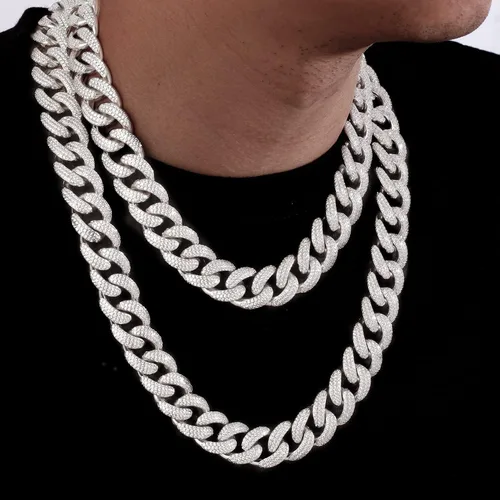 Miniatura 2 de GOLD IDEA JEWELRY Cadena de eslabones cubanos helados de 0709in 14 k18 kblancooro rosa pesada y duradera piedras de circonita cúbica 5A collar