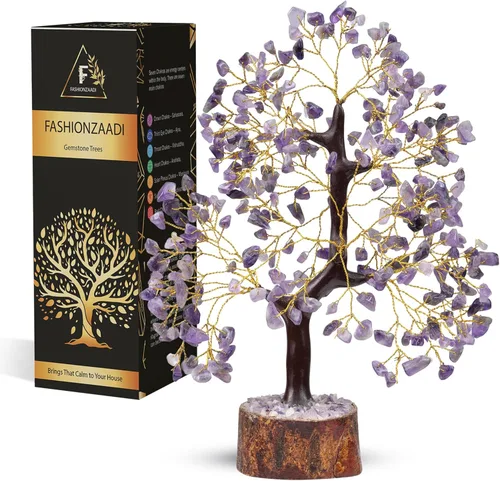 FASHIONZAADI - Árbol de la vida con cristales de amatista - Piedras y cristales - Árbol bonsái - Regalos de buena suerte para mujeres - Accesorios