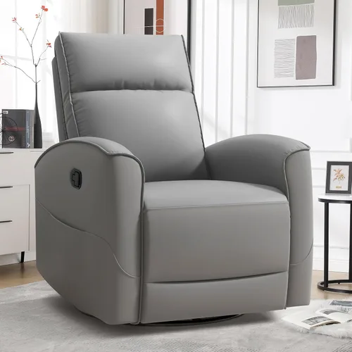 Miniatura 20 de HAOMARKETS Silla reclinable basculante giratoria, sillón reclinable manual de imitación de cuero para adultos, sofá reclinable para cuarto del bebé