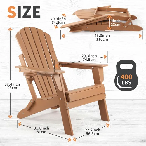 Miniatura 3 de FUNBERRY Juego de 3 sillas plegables Adirondack para todo tipo de clima, sillas para hogueras de polietileno de alta densidad con soporte para tazas