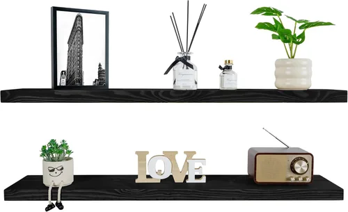 Miniatura 33 de BGMG Estantes flotantes de madera de 12 pulgadas, estantes flotantes negros, estantes de pared de madera maciza para baño, sala de estar