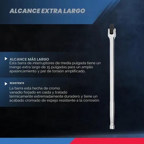 Miniatura 2 de Neiko 00211A Barra extensora rompedora de 1/2 pulgada de impulso, 18 pulgadas de largo, fabricada con acero CrV